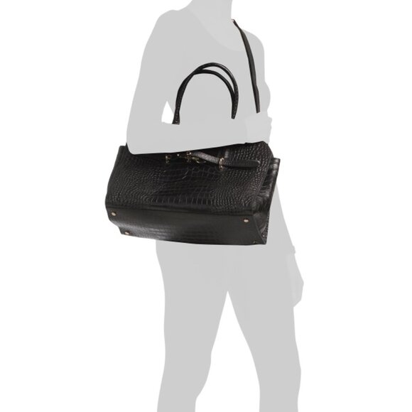 CLAUDIA Black Made In Italy Leather Croco Belt Buckle Satchel - Picture 2 of 2